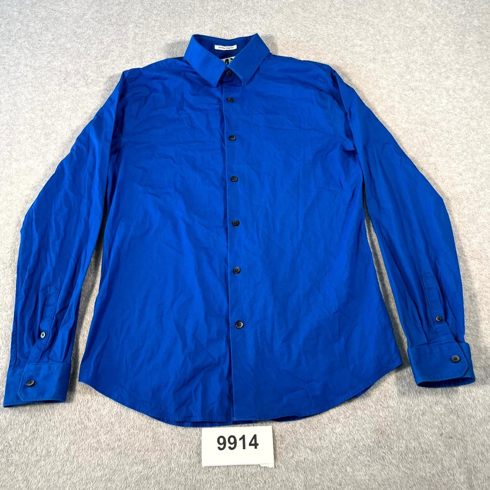 1MX Express Dress Shirt Mens 16.5 Royal Blue Extra Slim Fit Cotton Stretch